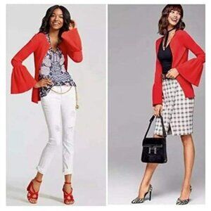 Cabi Trumpet Cardigan Womens S Red Orange Ribbed Long Sleeve Career‎ Casual